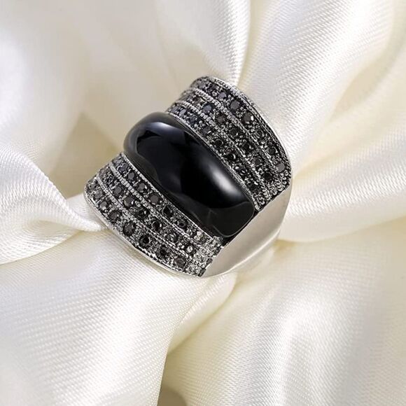 Retro Marcasite Resin Wide Band Ring - Picture 4 of 16